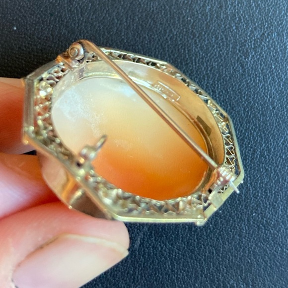 *HP* Antique Victorian 14k white gold filigree cameo hand carved brooch pendant - Picture 14 of 15